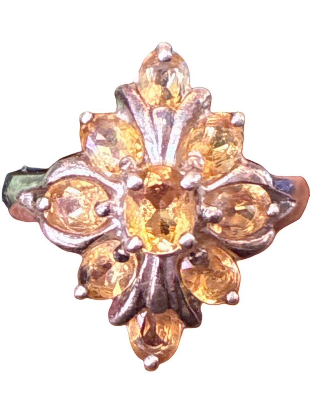 925 Sterling Silver Citrine Marquise Flower Cluster
